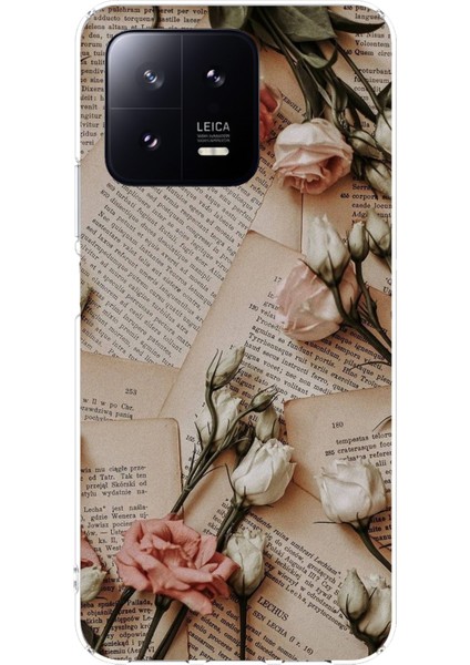 Xiaomi Mi 13 Uyumlu Retro Gazete Güller Tasarımlı Baskılı Silikon Kılıf