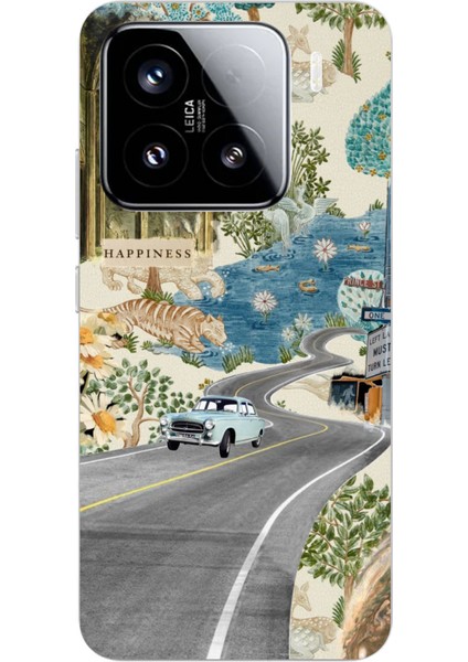 Xiaomi Mi 15 Pro Uyumlu Yeşil Sanatsal Yol Çiçekler Baskılı Silikon Kılıf