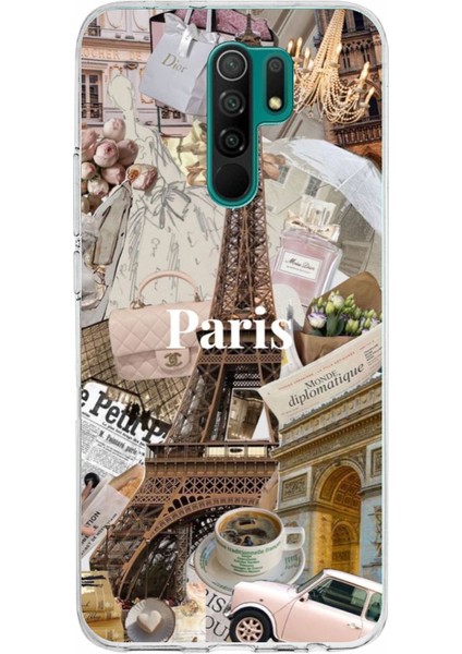 Redmi 9 Uyumlu Paris Kolaj Baskılı Silikon Kılıf