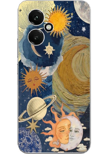 Honor 400 Uyumlu Güneş ve Ay Evren Tasarımlı Baskılı Silikon Kılıf