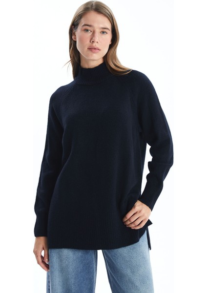 Yeni Sezon Dik Yaka Düz Oversize Kadın Triko Tunik