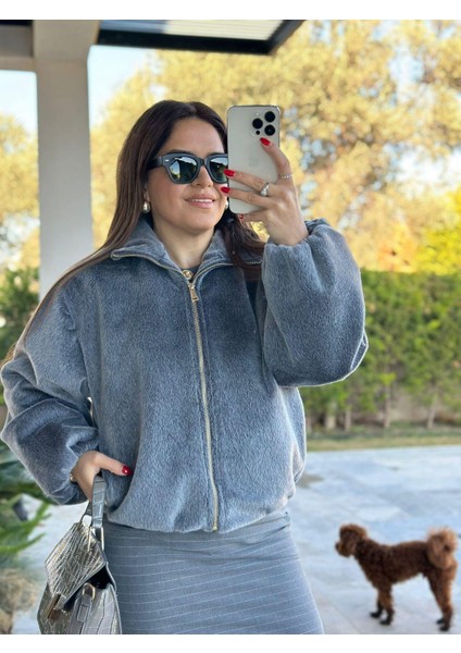 Gri Lastikli Peluş Ceket modelleri