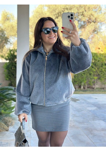 Gri Lastikli Peluş Ceket fırsatları