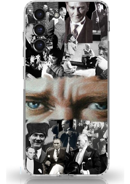 Samsung Galaxy S21 Fe Uyumlu Atatürk Renkli Kolaj Gözler Baskılı Silikon Kılıf