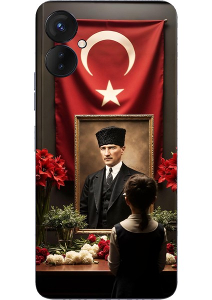 Tecno Spark 9 Pro Uyumlu Atatürk Türk Bayrağı Tablo Baskılı Silikon Kılıf