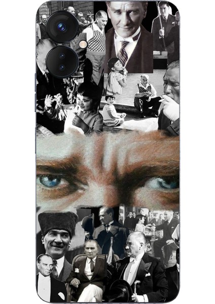 Tecno Spark 9 Pro Uyumlu Atatürk Renkli Kolaj Gözler Baskılı Silikon Kılıf