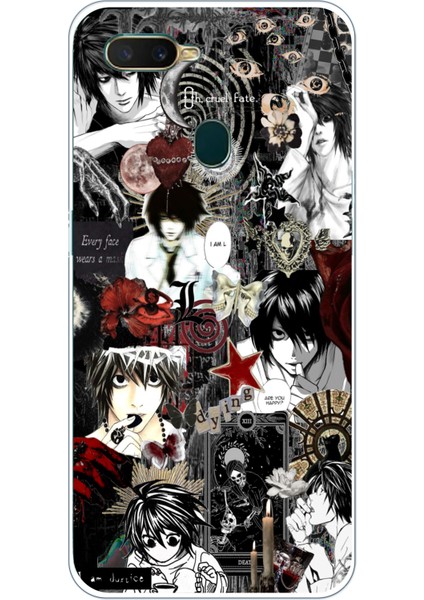 Oppo A5S-AX7-A12 Uyumlu Death Note Kolaj Tasarımlı Baskılı Silikon Kılıf