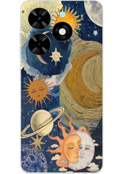 Tecno Spark Go 2024 Uyumlu Güneş ve Ay Evren Tasarımlı Baskılı Silikon Kılıf