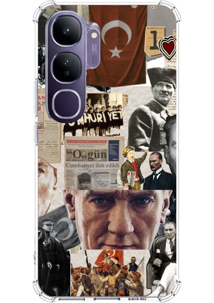 Vivo V40 Lite Uyumlu Atatürk Cumhuriyet Kolaj Baskılı Silikon Kılıf