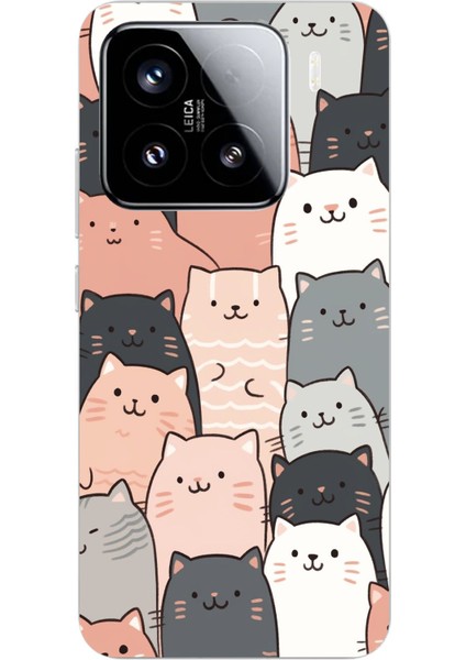 Xiaomi Mi 15 Pro Uyumlu Pufi Kedicikler Tasarımlı Baskılı Silikon Kılıf