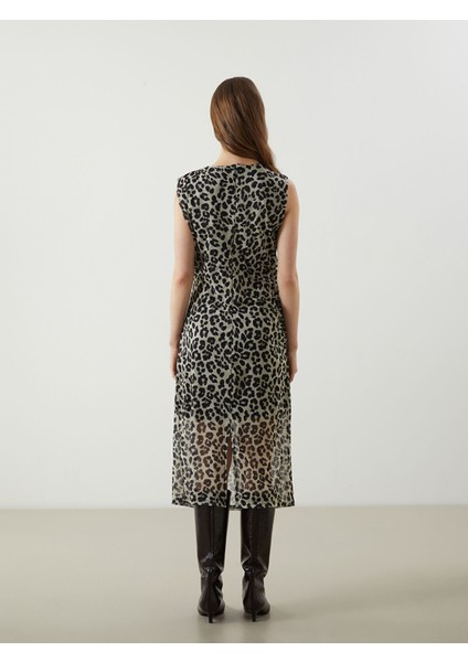 Yeni Sezon Bisiklet Yaka Leopar Desenli Elbise indirimleri