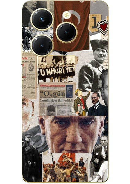 Tecno Spark 20 Pro Uyumlu Atatürk Cumhuriyet Kolaj Baskılı Silikon Kılıf
