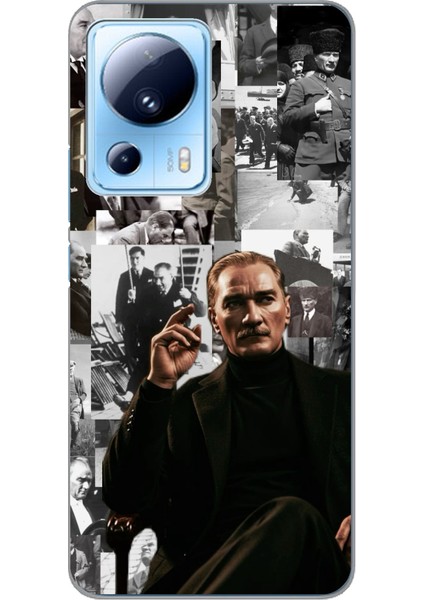 Xiaomi Mi 13 Lite Uyumlu Mustafa Kemal Atatürk Kolaj Baskılı Silikon Kılıf