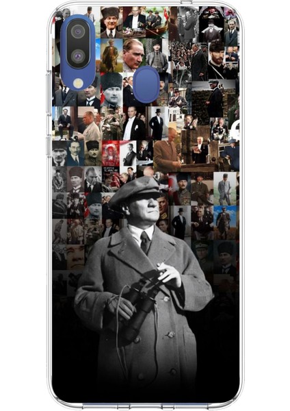 Samsung Galaxy M20 Uyumlu Atatürk Portre Kolaj Baskılı Silikon Kılıf