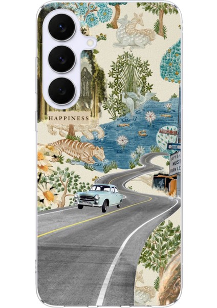 Samsung Galaxy S25 Fe Uyumlu Yeşil Sanatsal Yol Çiçekler Baskılı Silikon Kılıf