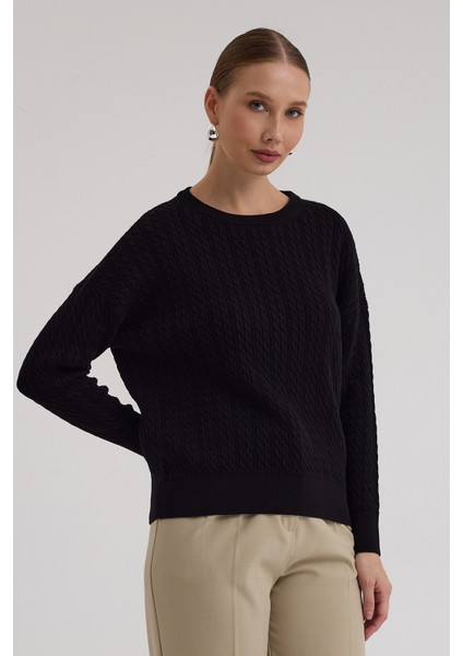 Kayık Yaka Selanik ve Saç Örgü Salaç Kazak