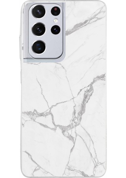 Samsung Galaxy S21 Ultra Uyumlu Gri Mermer Baskılı Silikon Kılıf