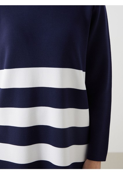 Yeni Sezon Bisiklet Yaka Renk Bloklu Kadın Triko Elbise modelleri