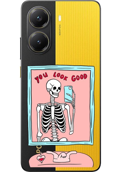 Poco X7 Pro Uyumlu You Look Good Iskelet Tasarımlı Baskılı Silikon Kılıf