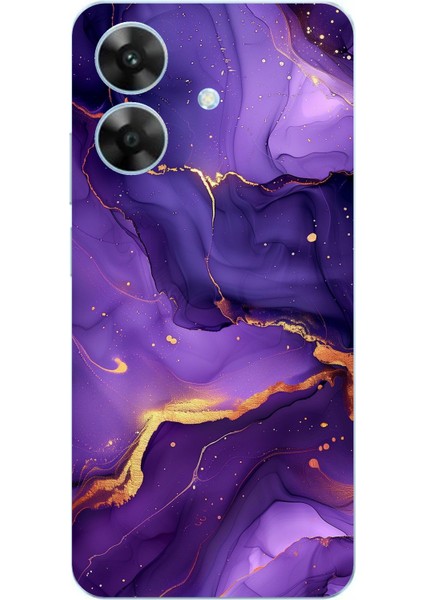 Realme Note 60 Uyumlu Ametist Taşı Mor Mermer Baskılı Silikon Kılıf
