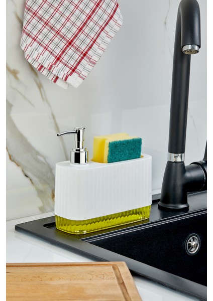 Gözde - Modern Sıvı Sabunluk Şeffaf Renkli Tabanlı ve Sünger Bölmeli Pratik Tasarım (550 Ml)