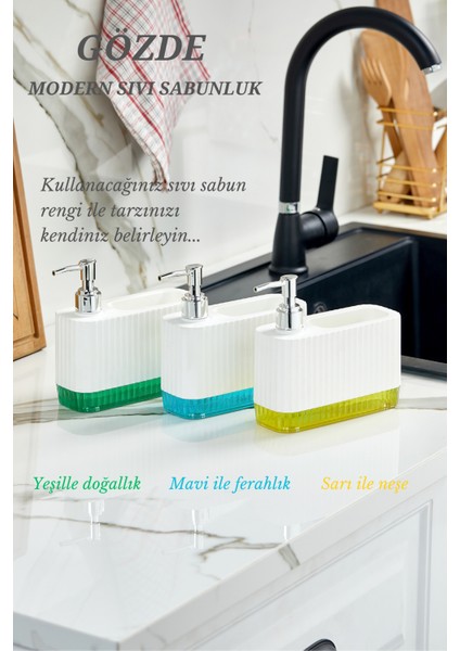 Gözde - Modern Sıvı Sabunluk Şeffaf Renkli Tabanlı ve Sünger Bölmeli Pratik Tasarım (550 Ml)
