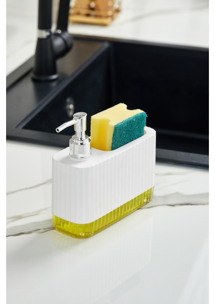 Gözde - Modern Sıvı Sabunluk Şeffaf Renkli Tabanlı ve Sünger Bölmeli Pratik Tasarım (550 Ml)