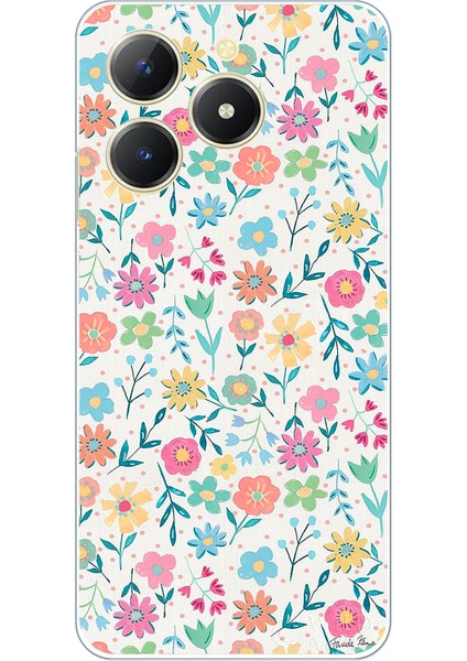 Realme C61 Uyumlu Dekoratif Çiçekler Baskılı Silikon Kılıf