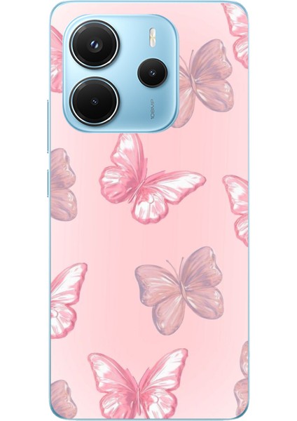 Redmi Note 14 4g Uyumlu Pembe Kelebekler Baskılı Silikon Kılıf