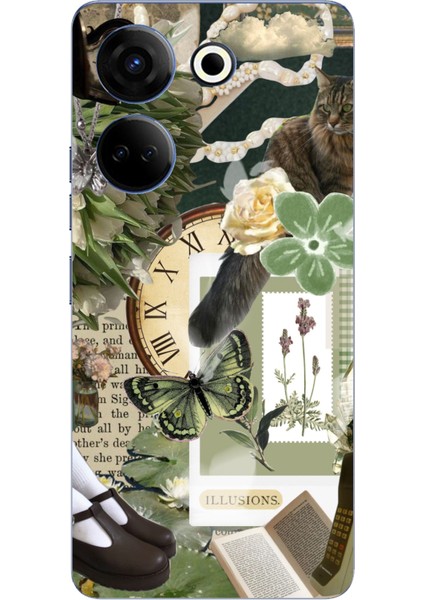 Tecno Camon 20 - 20 Pro 4g Uyumlu Yeşil Estetik Pano Kolaj Baskılı Silikon Kılıf