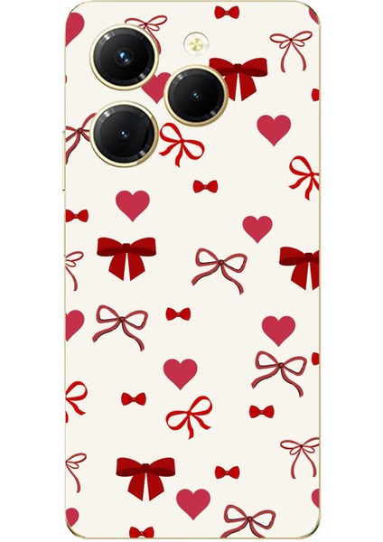 Tecno Spark 20 Pro Uyumlu Bordo Kalp ve Fiyonklar Baskılı Silikon Kılıf