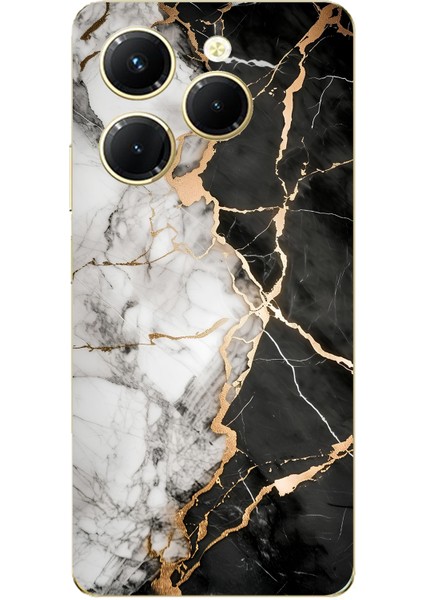 Tecno Spark 20 Pro Uyumlu Siyah Beyaz Mermer Baskılı Silikon Kılıf