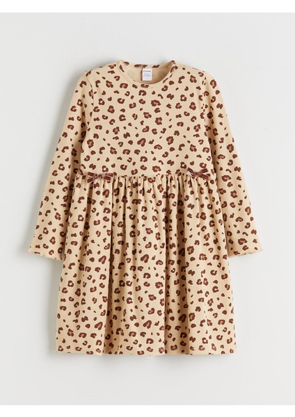 Yeni Sezon Bisiklet Yaka Çiçekli Kız Çocuk Elbise