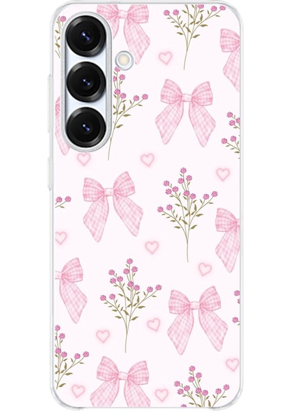 Samsung Galaxy S25 Uyumlu Pembe Çiçek ve Fiyonklar Baskılı Silikon Kılıf