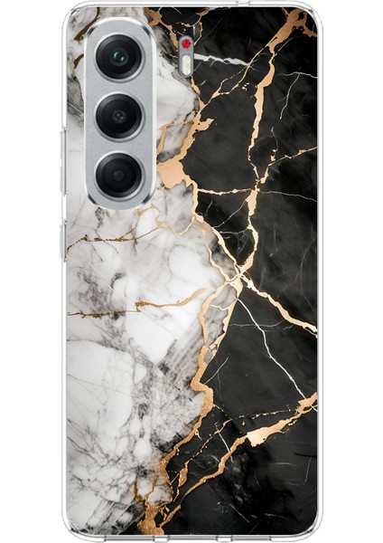 Tecno Camon 40 Pro Uyumlu Siyah Beyaz Mermer Baskılı Silikon Kılıf