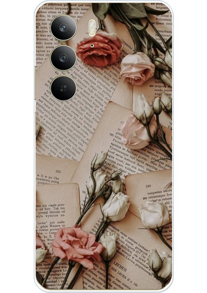 Realme C75 Uyumlu Retro Gazete Güller Tasarımlı Baskılı Silikon Kılıf
