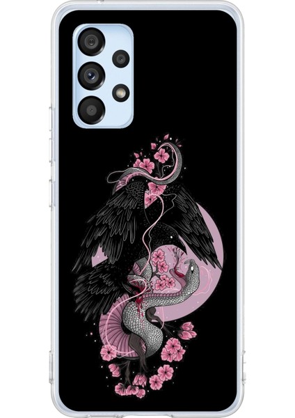 Samsung Galaxy A53 Uyumlu Pembe Siyah Yılan Baskılı Silikon Kılıf