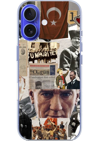 iPhone 16 Uyumlu Atatürk Cumhuriyet Kolaj Baskılı Silikon Kılıf