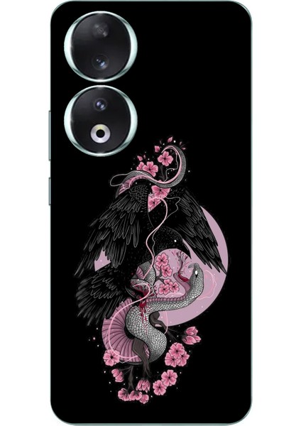 Honor 90 Uyumlu Pembe Siyah Yılan Baskılı Silikon Kılıf