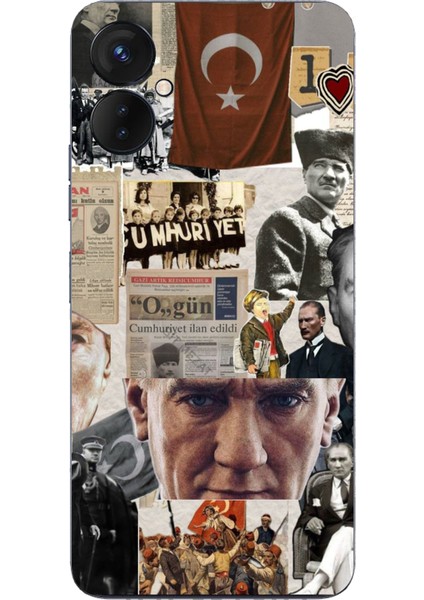 Tecno Spark 9 Pro Uyumlu Atatürk Cumhuriyet Kolaj Baskılı Silikon Kılıf