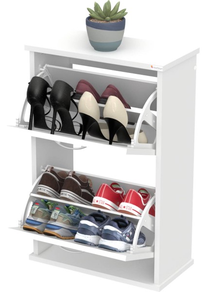 Umay Asma (52 Cm) Ayakkabılık 2 Düşer Kapaklı 4 Raflı (5 Farklı Renk Seçeneği)