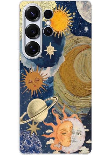 Samsung Galaxy S25 Ultra Uyumlu Güneş ve Ay Evren Tasarımlı Baskılı Silikon Kılıf