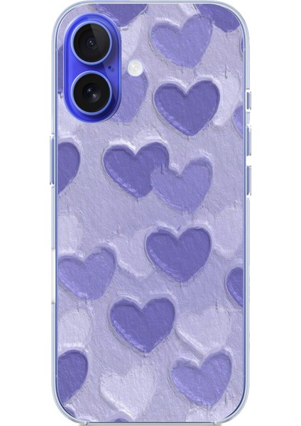 iPhone 16 Uyumlu Mor Kalpler Tasarımlı Baskılı Silikon Kılıf