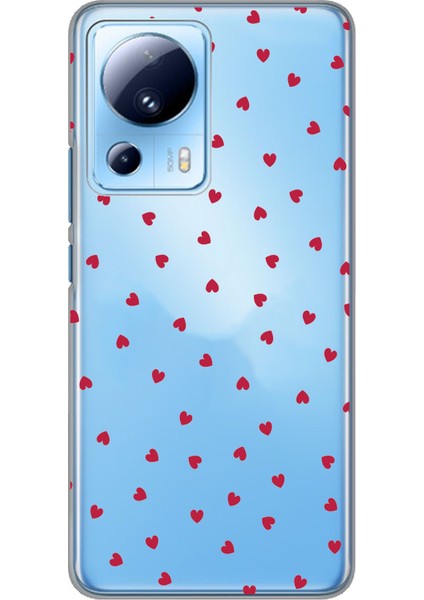 Xiaomi Mi 13 Lite Uyumlu Kırmızı Kalpler Tasarımlı Baskılı Silikon Kılıf