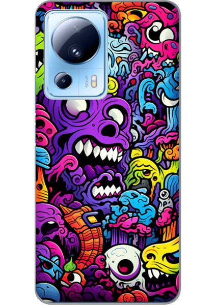 Xiaomi Mi 13 Lite Uyumlu Psikodeli Renkli Canavarlar Baskılı Silikon Kılıf