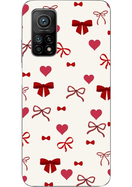 Xiaomi Mi 10T - 10T Pro Uyumlu Bordo Kalp ve Fiyonklar Baskılı Silikon Kılıf