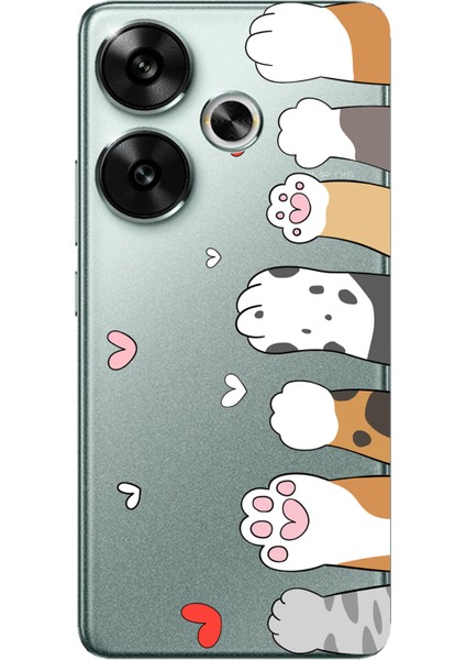 Poco F6 Uyumlu Sevimli Kedi Patiler Tasarımlı Baskılı Silikon Kılıf