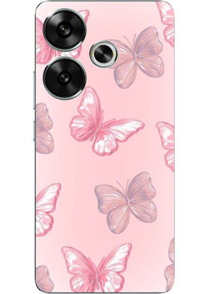 Poco F6 Uyumlu Pembe Kelebekler Baskılı Silikon Kılıf