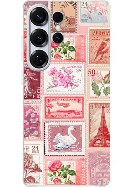 Samsung Galaxy S25 Ultra Uyumlu Pembe Posta Pulları Baskılı Silikon Kılıf