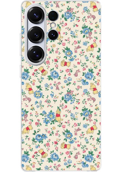 Samsung Galaxy S25 Ultra Uyumlu Ayı Winnie Pooh ve Çiçekler Baskılı Silikon Kılıf
